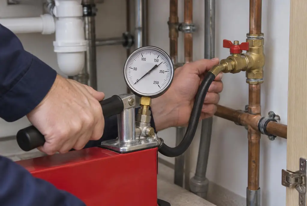 Lekdetectie Kampen – druktest op een waterleiding met een manometer