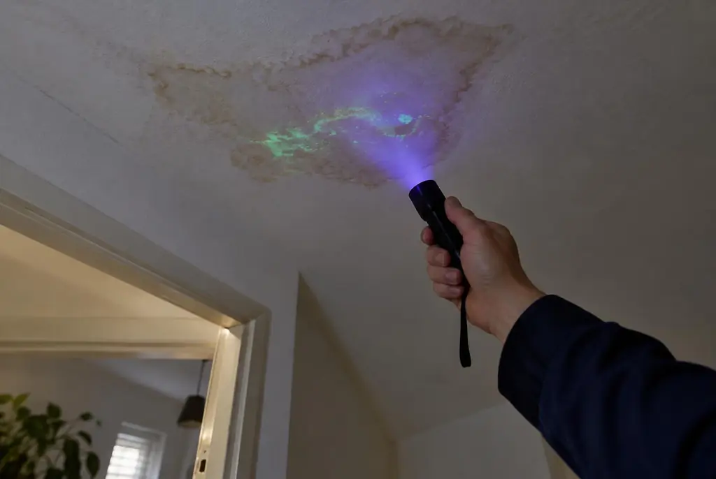 Lekdetectie Kampen – kleurstof controleren op het plafond met uv-licht